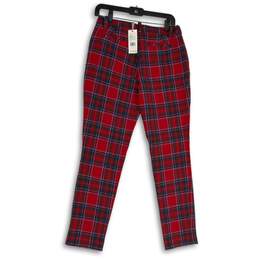 NWT Vineyard Vines Womens Red Plaid Flat Front Tapered Leg Ankle Pants Size 4 alternative image