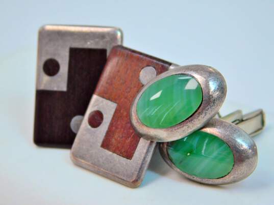 Vintage 925 Taxco & Mexican Modernist Agate Cuff Links 26.6g image number 1