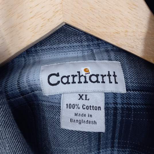 Carhartt Men's Blue Plaid Button-Up Long Sleeve Shirt Size XL image number 3