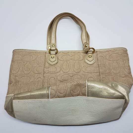 Coach Poppy Straw Signature Tote Bag Champagne Gold image number 2