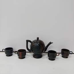Vintage Carved Wooden Tea Set