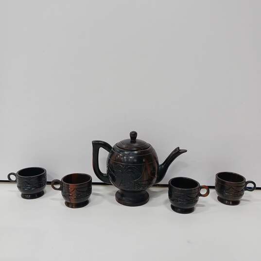 Vintage Carved Wooden Tea Set image number 1