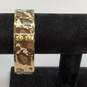 Designer Coach Gold-Tone Brown Floral C Design Enamel Round Bangle Bracelet image number 1