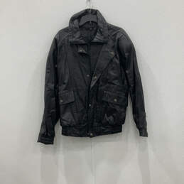 Mens Black Leather Long Sleeve Full Zip Pockets Motorcycle Jacket Size S