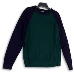 Mens Green Blue Raglan Long Sleeve Crew Neck Pullover Sweater Size Large