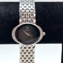 Bulova C8671340 Silver Strap Round Analog Black Dial Quartz Wristwatch