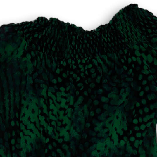 Womens Green Abstract Long Sleeve Round Neck Pullover Blouse Top Size P image number 4