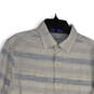 Mens White Blue Striped Spread Collar Short Sleeve Button-Up Shirt Size M image number 3