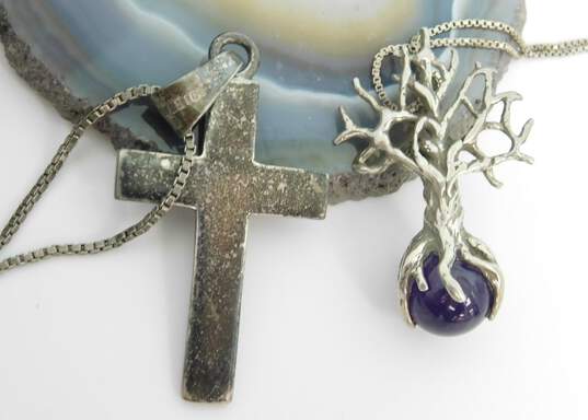 Artisan 925 Sterling Silver Crucifix & Amethyst Ball Tree Pendant Necklaces 26.3g image number 5