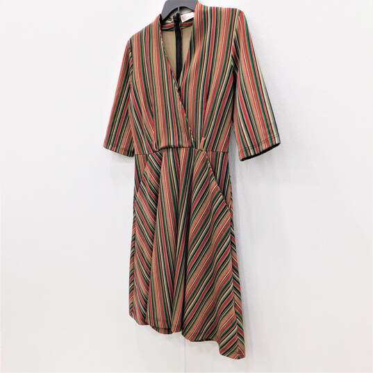 RED Valentino Multicolor Stripes Short Sleeve Casual Pleated Midi Dress Size S with COA image number 3