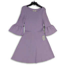 NWT Womens Lavender Round Neck Bell Sleeve A-Line Dress Size Medium