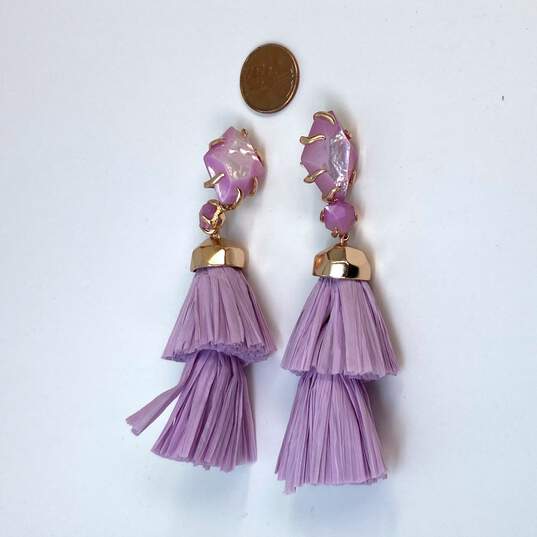 Designer Kendra Scott Gold-Tone Purple Stone Tassels Dangle Droop Earrings image number 3