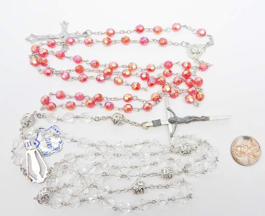 Clear & Red Aurora Borealis & Silver Tone Rosary Prayer Beads 55.1g image number 6