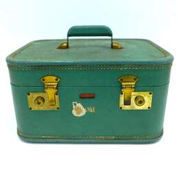 Vintage Green Cosmetic Train Case Luggage Hard Shell Travel Suitcase