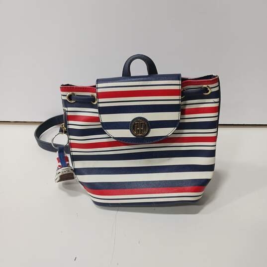 Tommy Hilfiger Mini Striped Pattern Backpack Handbag image number 1