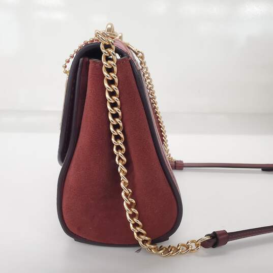 Coach Faye Wine Red Pebble, Suede & Snake Embossed Leather Turnlock Crossbody image number 3