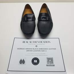 AUTHENTICATED Giorgio Armani Black Embossed Leather Driver Loafers Size 6