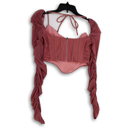 NWT Womens Pink Corset Spaghetti Strap Back Zip Cropped Top Size Medium alternative image