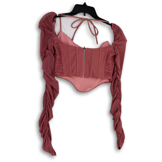 NWT Womens Pink Corset Spaghetti Strap Back Zip Cropped Top Size Medium image number 2