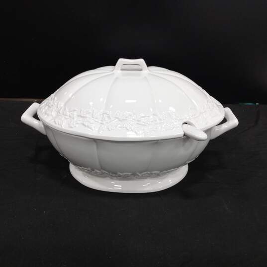 Italian Made White Ceramic Punch Bowl image number 1