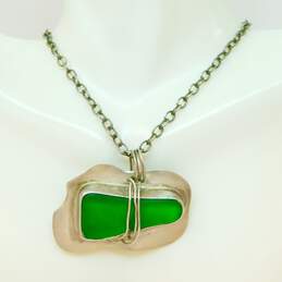 Artisan 925 Modernist Green Glass Statement Pendant Necklace 20.5g alternative image