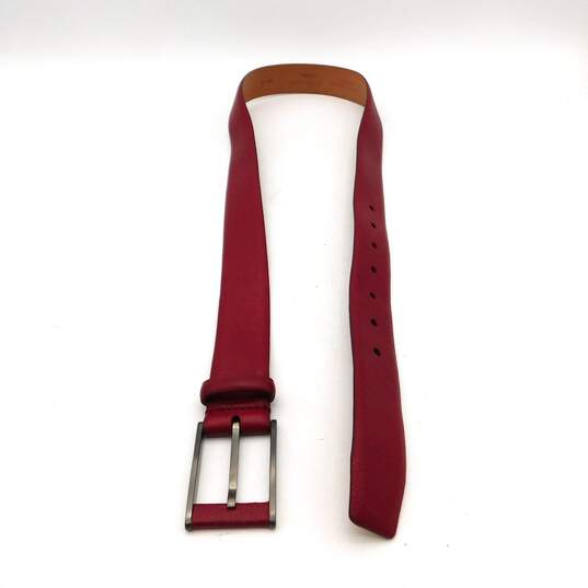 Giorgio ARMANI Red Italian Leather Belt w/ Silver Tone Metal & Red Leather Buckle with COA image number 3