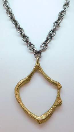 Regina Andrew Devon 925 & Brass Brutalist Abstract Open Pendant Textured Chunky Cable Chain Hook Necklace 136g