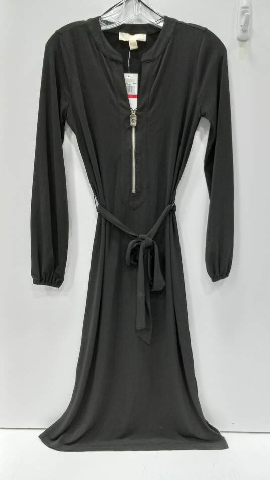 Michael Kors Black Long Sleeve Zip Up And Tie Dress Size XS NWT image number 1