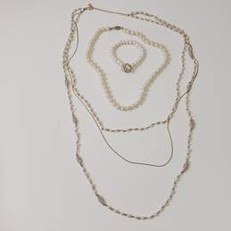 5 Piece Gold Tone Pearl Necklace & Bracelet Bundle alternative image