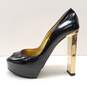 Davis By Ruthie Davis Italy Black Patent Leather Peep Toe Pump Gold Heels Shoes Size  37.5 image number 1
