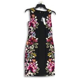 NWT Womens Multicolor Floral Round Neck Sleeveless Sheath Dress Size XS