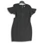 Womens Black Round Neck Ruffle Sleeve Back Zip Short Sheath Dress Size 12 image number 1