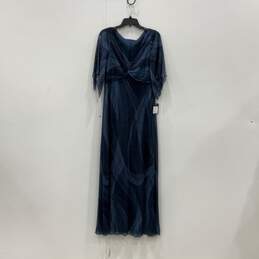 NWT Marina Womens Blue V-Neck Short Sleeve Back Zip Maxi Dress Size 10