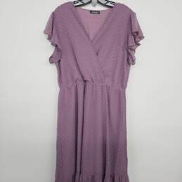 Purple Sheer V Neck Ruffle Flutter Sleeve Dress