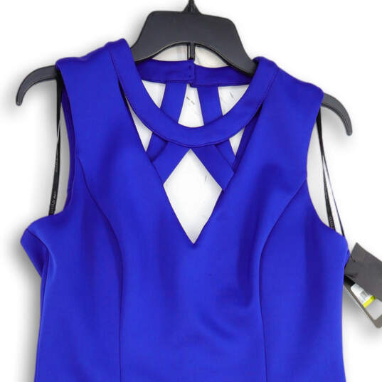 NWT Women Blue Cutout Front Sleeveless Round Neck Sheath Dress Size 14 image number 3