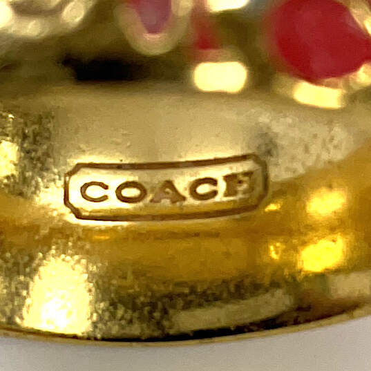 Designer Coach Gold-Tone Monogram Red Coral Enamel Wide Band Ring image number 4