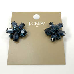 Designer J. Crew Blue Flower Crystal Cut Stone Pierced Stud Earrings