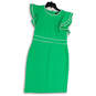 Womens Green Round Neck Flutter Sleeve Back Zip Sheath Dress Size 10 image number 4