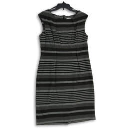 Womens Black Gray Striped Sleeveless Round Neck Sheath Dress Size 12