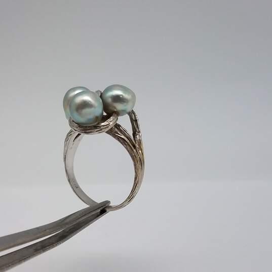 Textured 14k White Gold Triple Fw Pearl Sz 7 1/2 Ring 6.3g image number 5