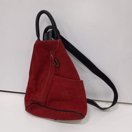 Vintage Norm Thompson Red/Maroon Suede Leather Backpack image number 1