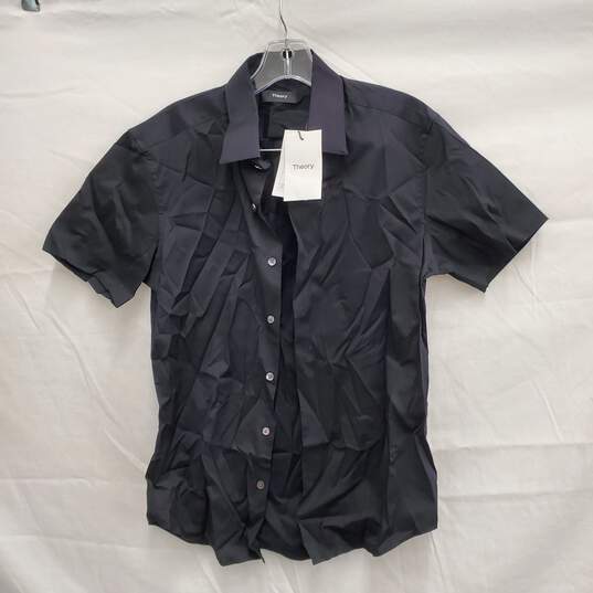 NWT Theory MN's Sylvain Black Cotton Blend Short Sleeve Shirt Size S image number 1