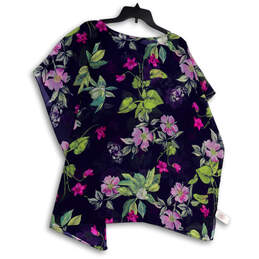 NWT Womens Multicolor Floral Crew Neck Pullover Poncho Blouse Top Size OS alternative image