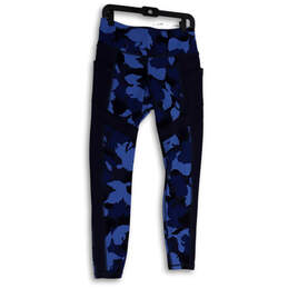 Womens Blue Printed Flat Front Elastic Waist Pull-On Ankle Leggings Size MT