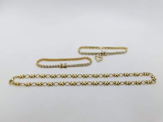 Sterling Silver Vermeil Tennis Bracelets & Fancy Chain Necklace 39.1g image number 1