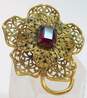 Vintage Ornate Filigree Gold Tone Red Crystal Flower Brooch 15.4g image number 3