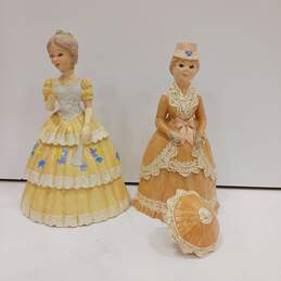Glazed Ceramic Lady Figurines w/ Umbrella