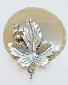 Taxco Mexico 925 Modernist Puffed Grapes & Stamped Leaf Brooch 13.2g