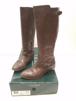 Lauren Ralph Lauren Leather Margarite Boots Dark Brown 8