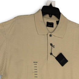 NWT Mens Beige Striped Short Sleeve Spread Collar Golf Polo Shirt Size L